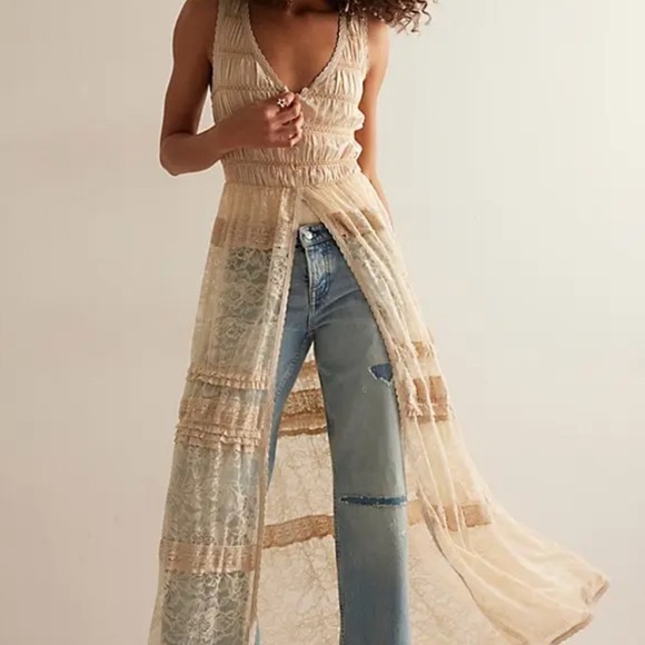 Free People Tops - Free People Sweet Saloon Sleeveless Maxi Bodysuit in Tea Size Large NWT